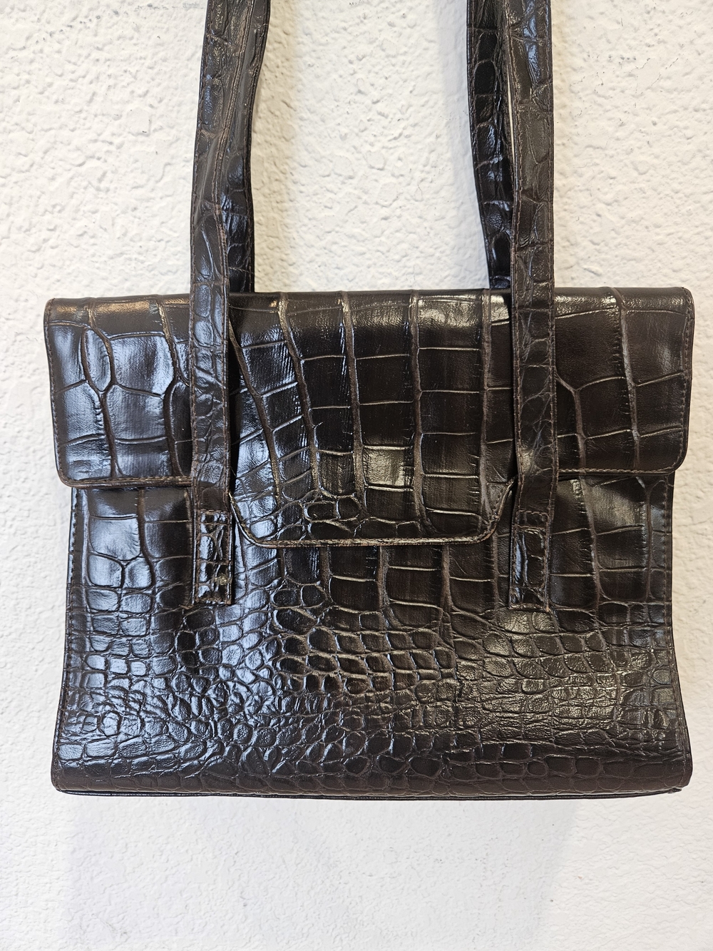 Saxone Rare Vintage Mock-Crocodile Leather Handbag
